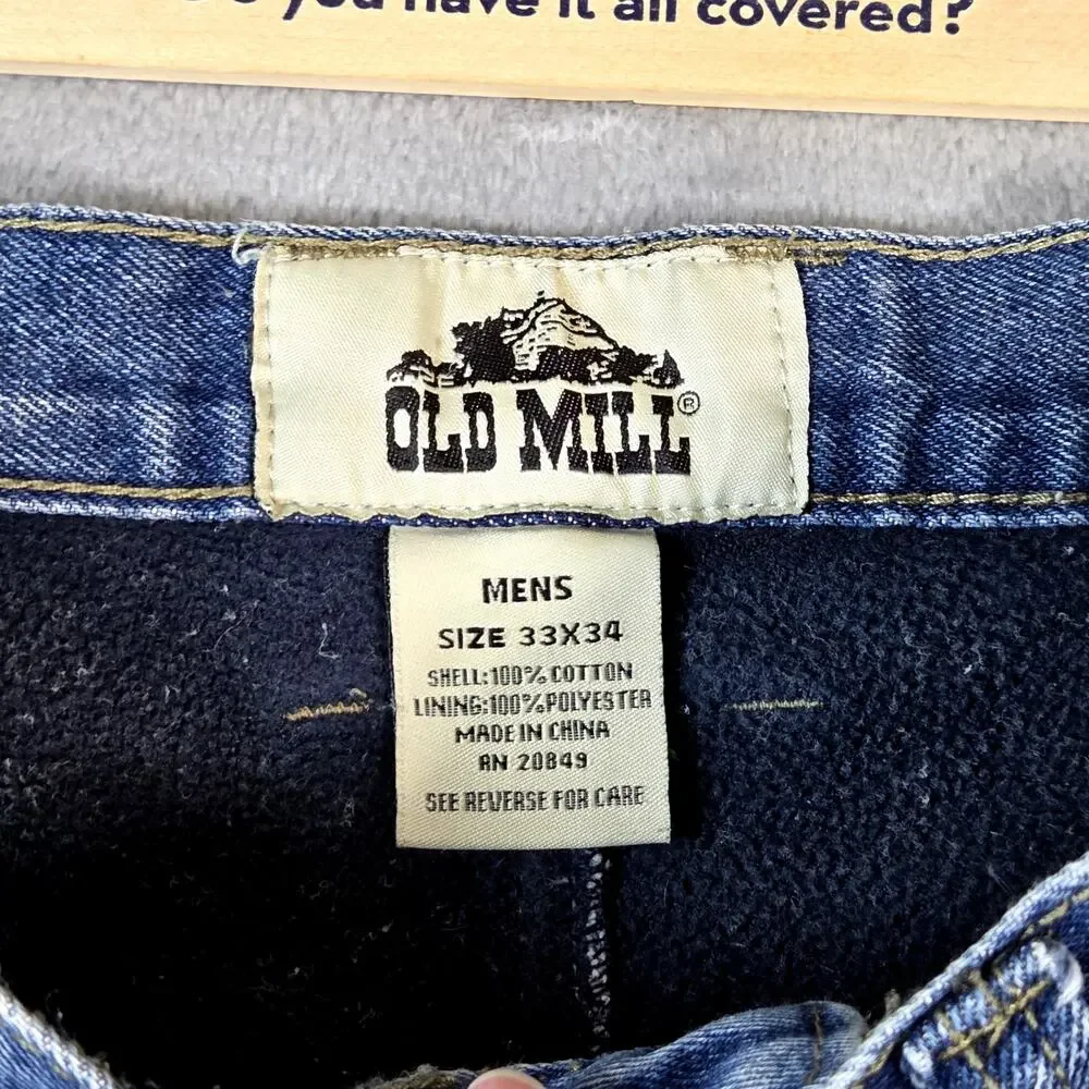 Old Mill Fleece lined mens jeans 33x34 workwear